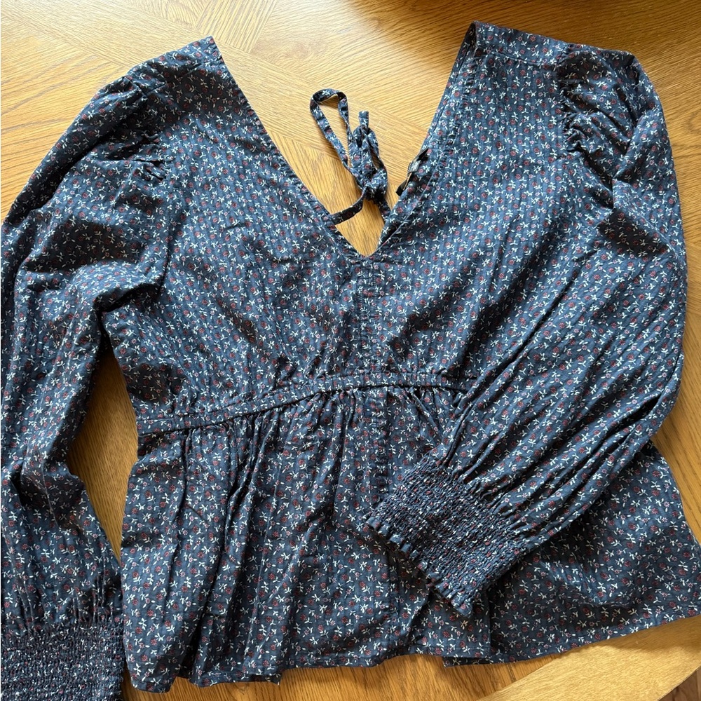 Madewell Floral Navy Peplum Blouse